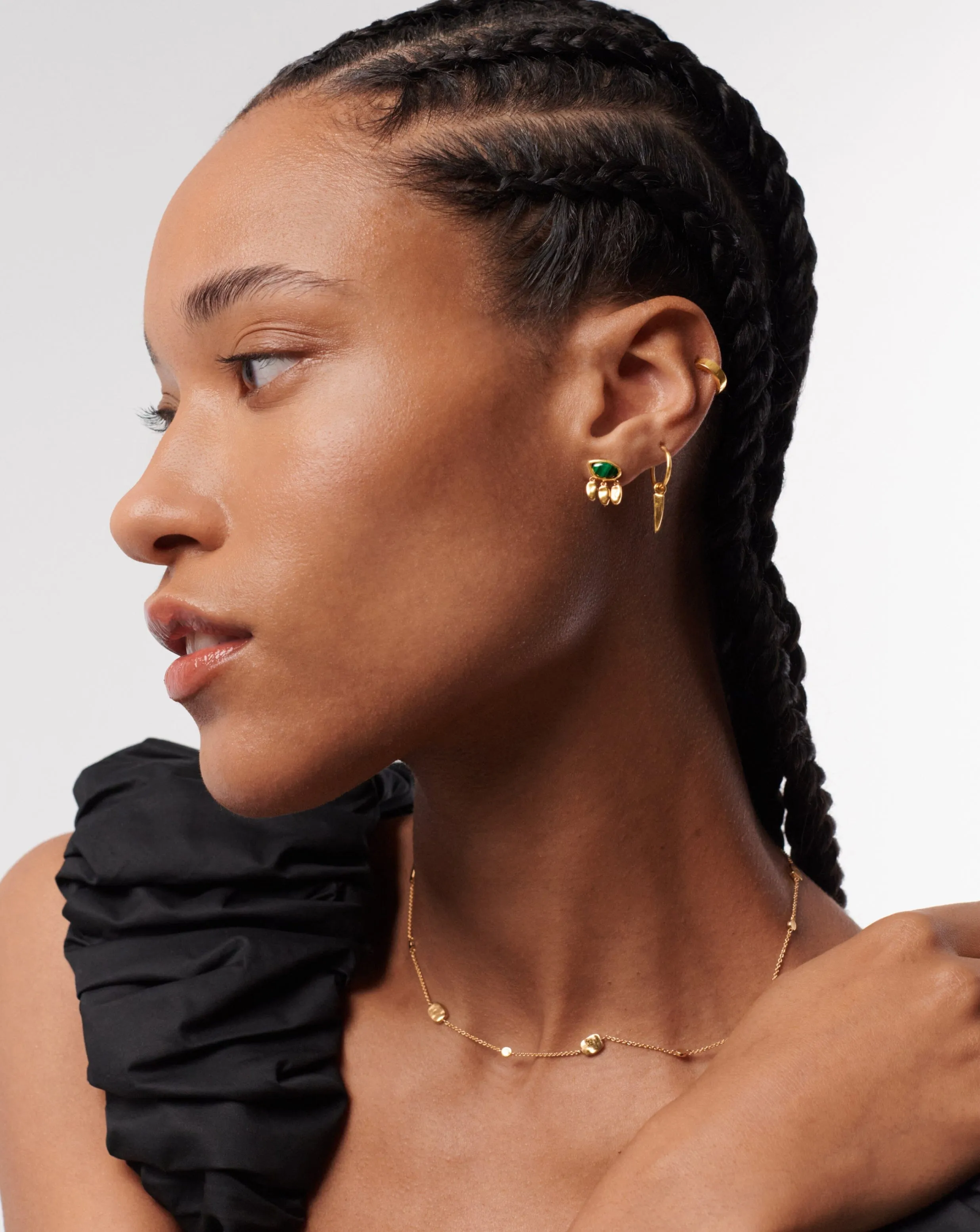Molten Gemstone Charm Stud Earrings | 18k Gold Vermeil/Malachite