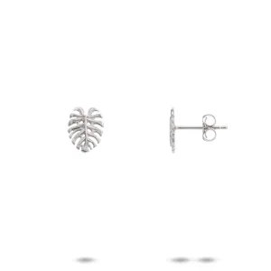 Monstera Earrings in White Gold - 9mm