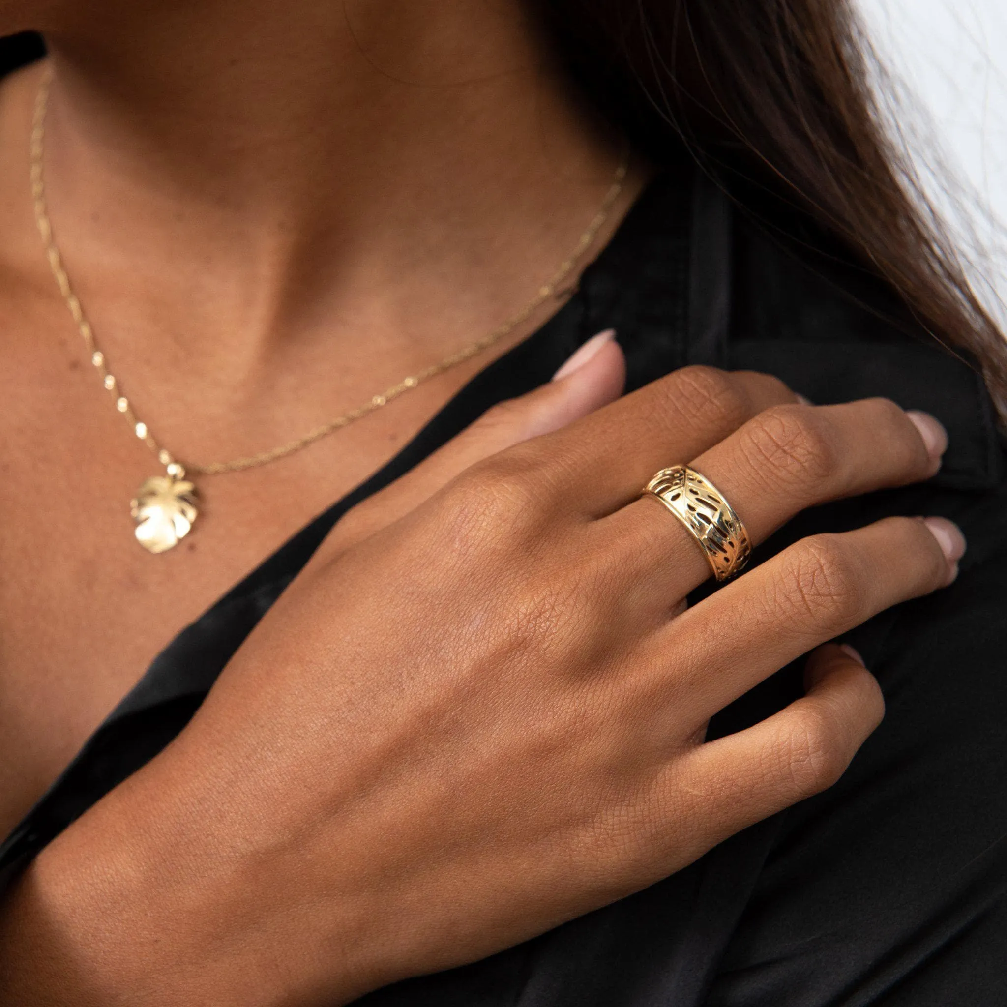 Monstera Ring in Gold - 8mm