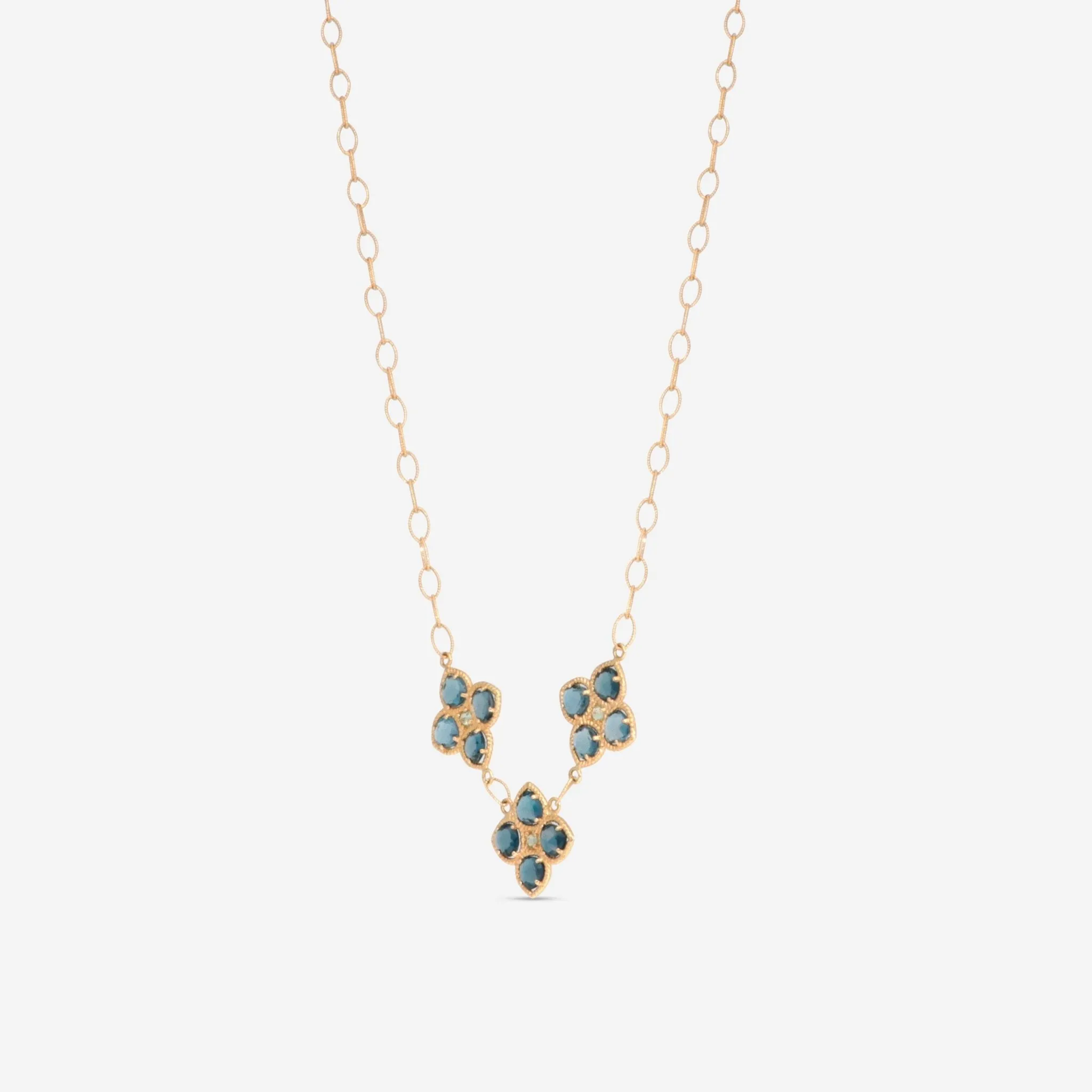 Nanis 18K Yellow Gold London Blue Topaz & Green Sapphire Necklace CN3-579