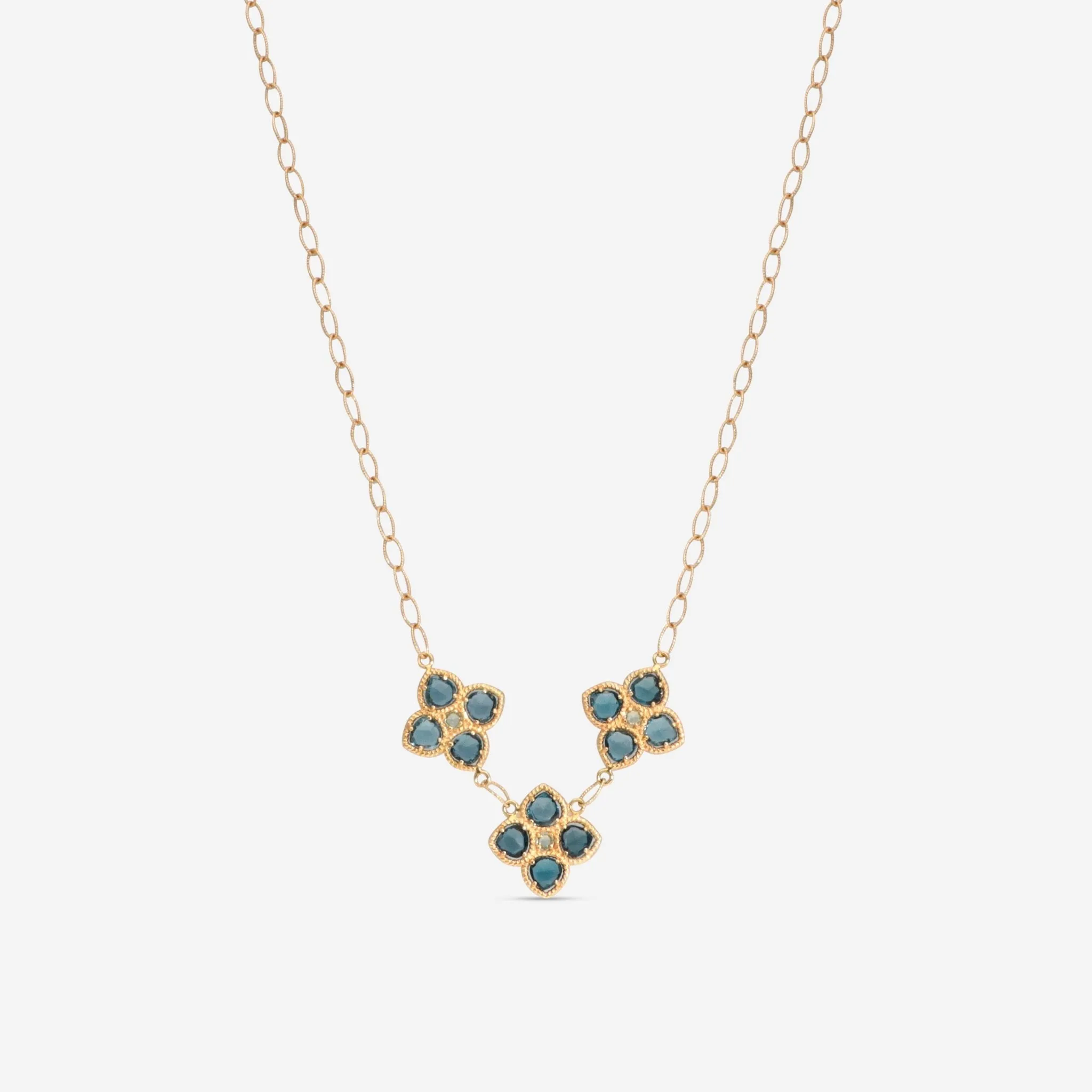 Nanis 18K Yellow Gold London Blue Topaz & Green Sapphire Necklace CN3-579