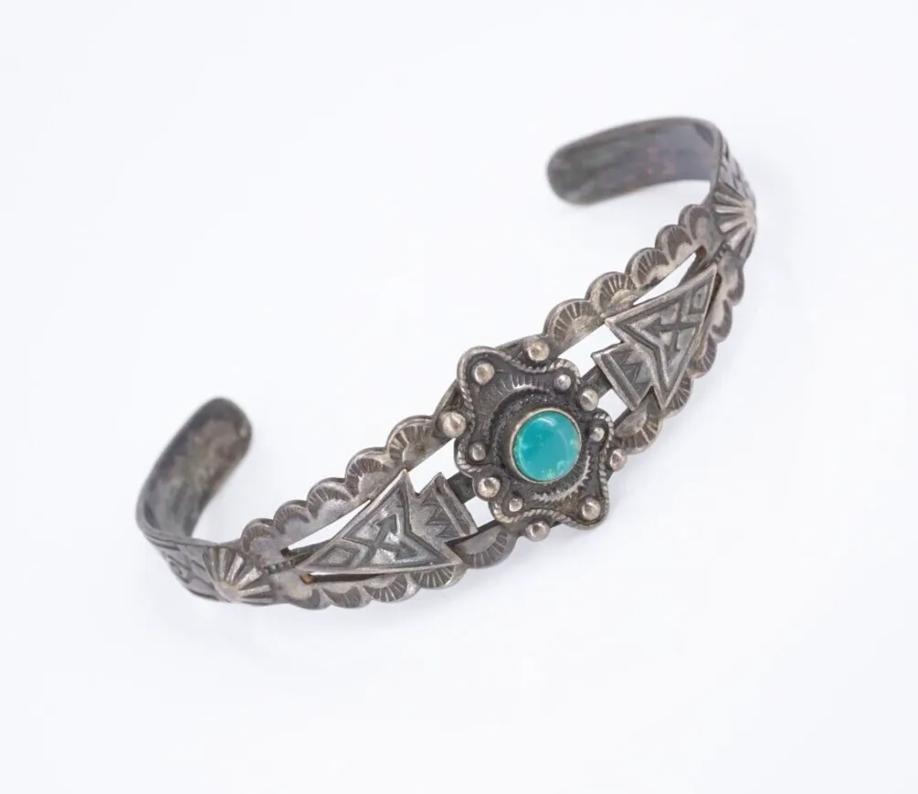 Native American Cuff Bracelet Turquoise Harvey Era Sterling Silver 6" BS2929