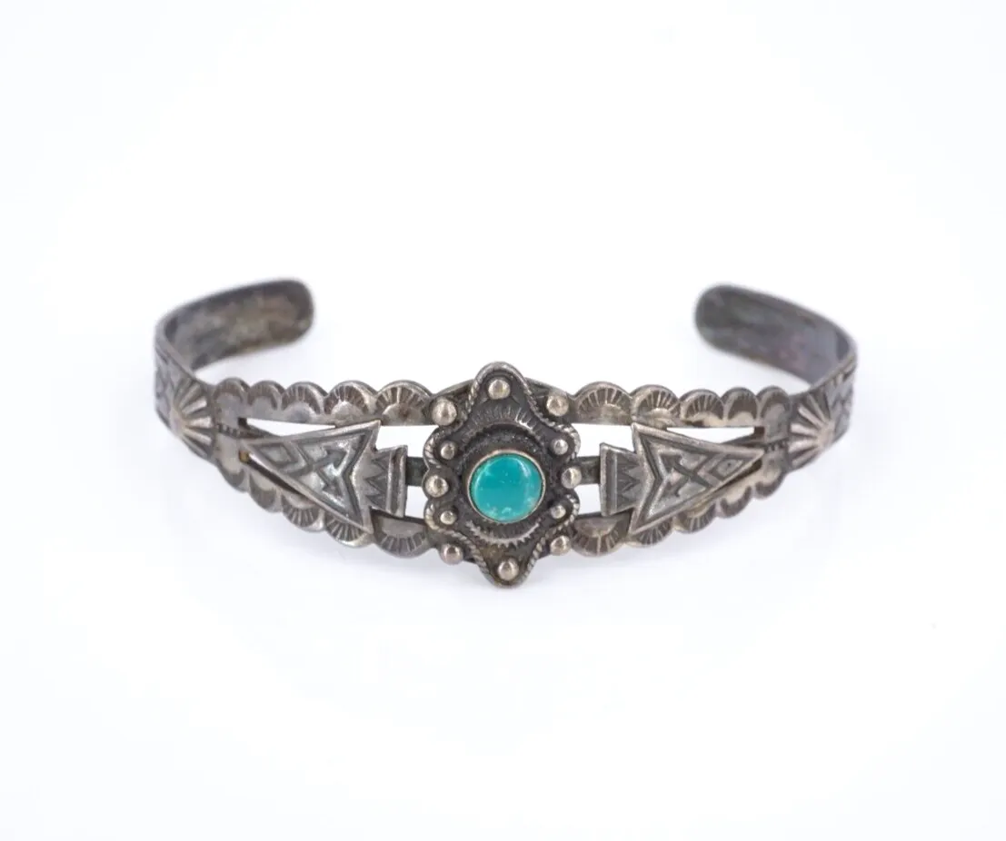 Native American Cuff Bracelet Turquoise Harvey Era Sterling Silver 6" BS2929