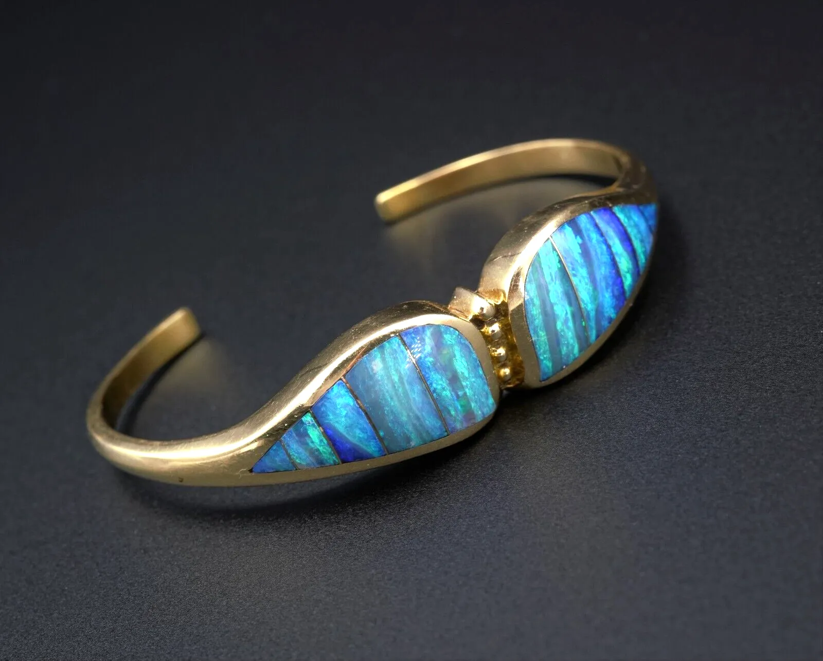 Natural Black Opal Inlay Cuff Bracelet Designer Lisa Mele 18k Gold BG717