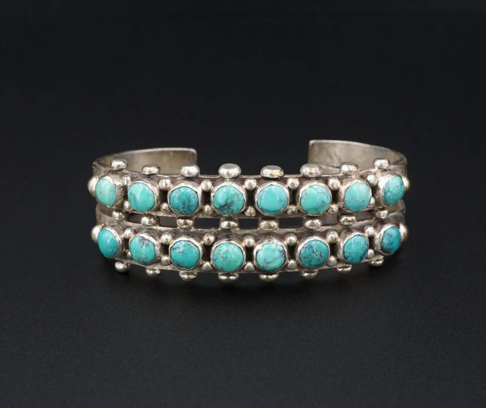 Navajo Turquoise Cuff Bracelet Sterling Silver Dennison John 7" BS2954