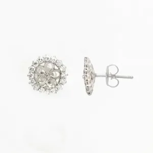 Pick A Pearl Halo Earrings in Sterling Silver - 15mm