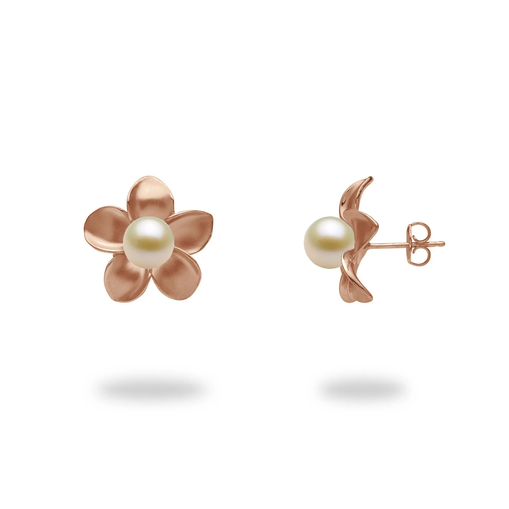 Pick A Pearl Plumeria Earrings in Rose Gold - 18mm