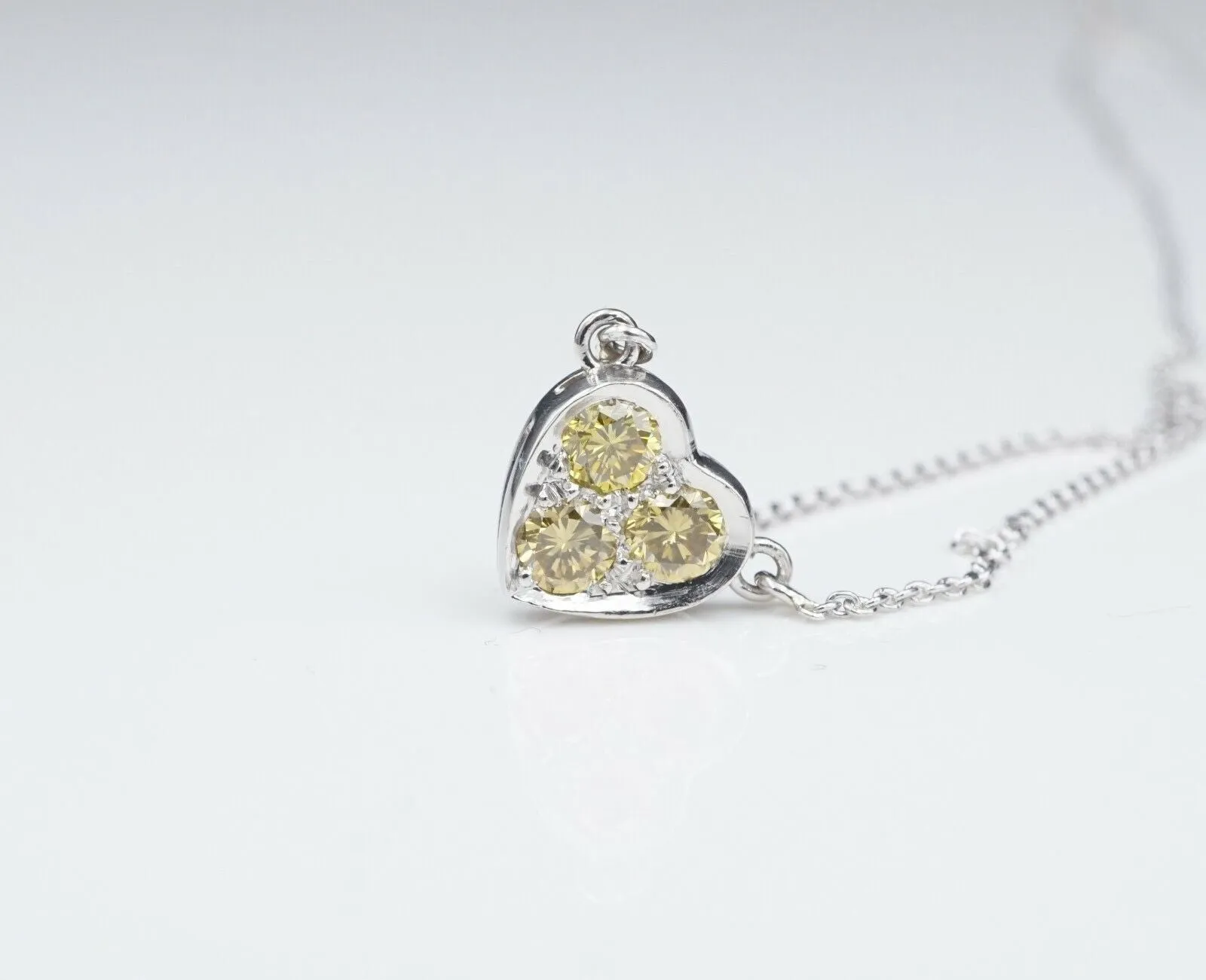 Platinum Natural Fancy Yellow Diamond Heart Pendant Necklace 18" NG957D