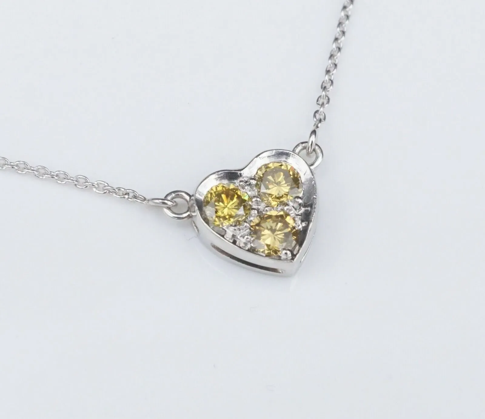Platinum Natural Fancy Yellow Diamond Heart Pendant Necklace 18" NG957D