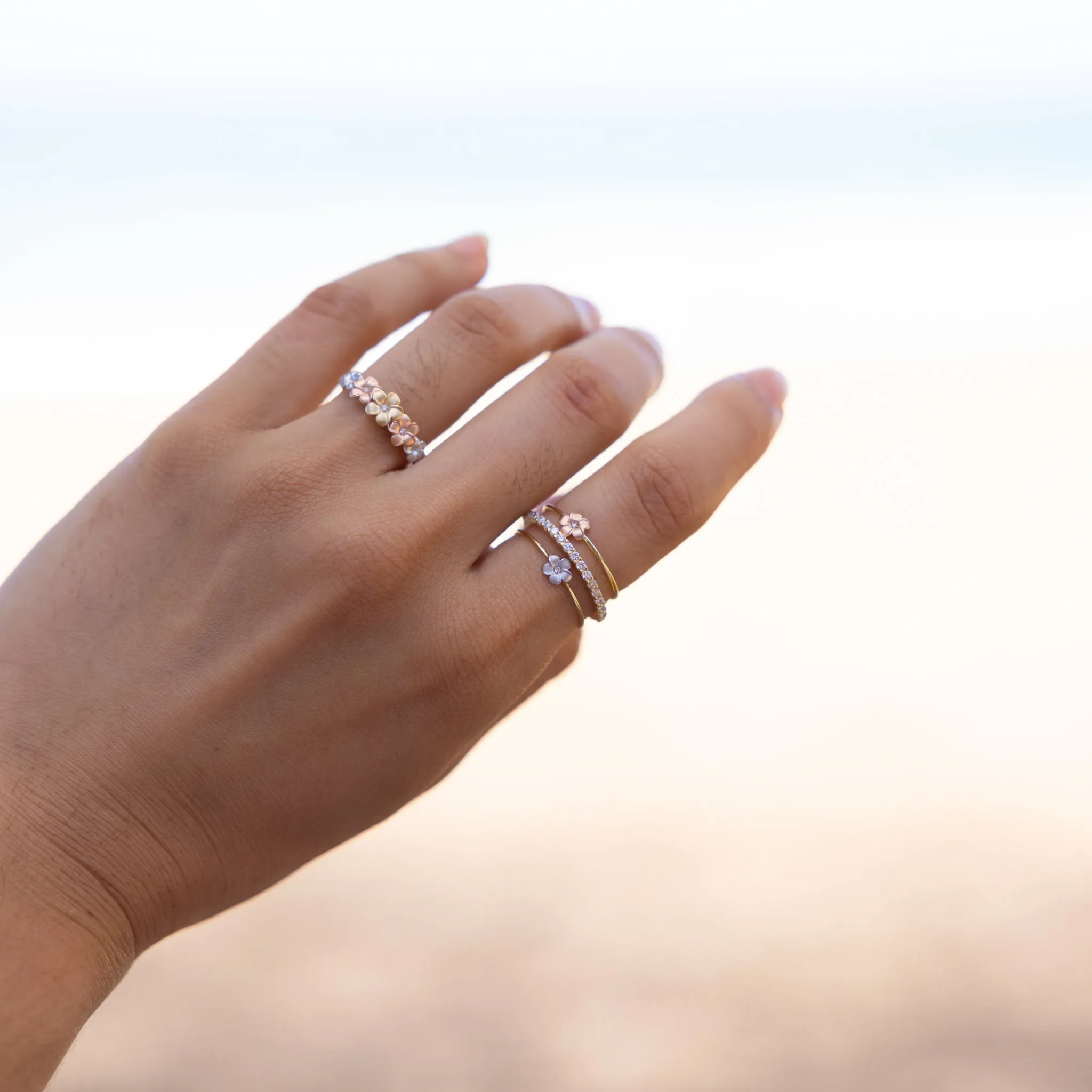 Plumeria Ring in Two Tone Gold with Diamond - 5mm