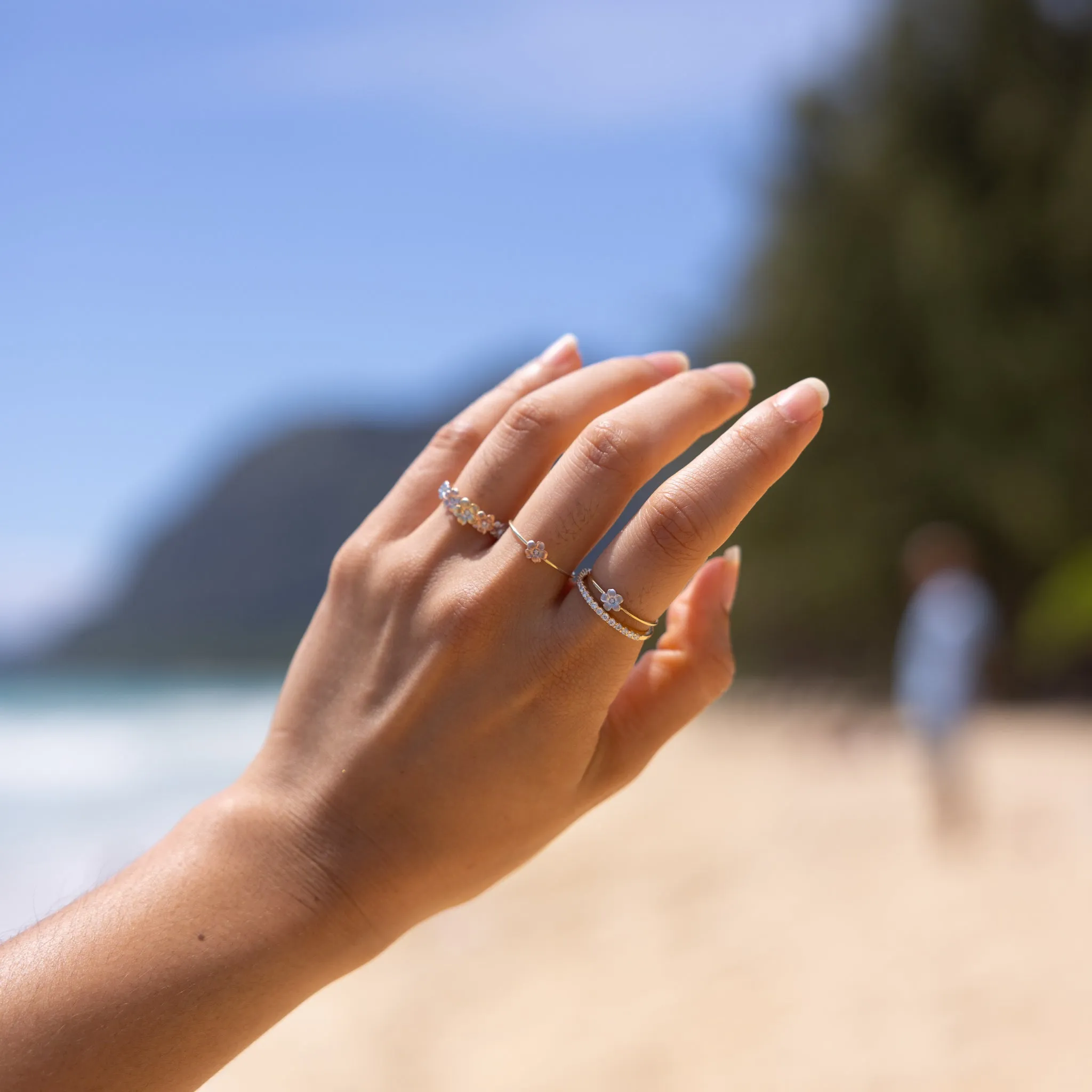 Plumeria Ring in Two Tone Gold with Diamond - 5mm