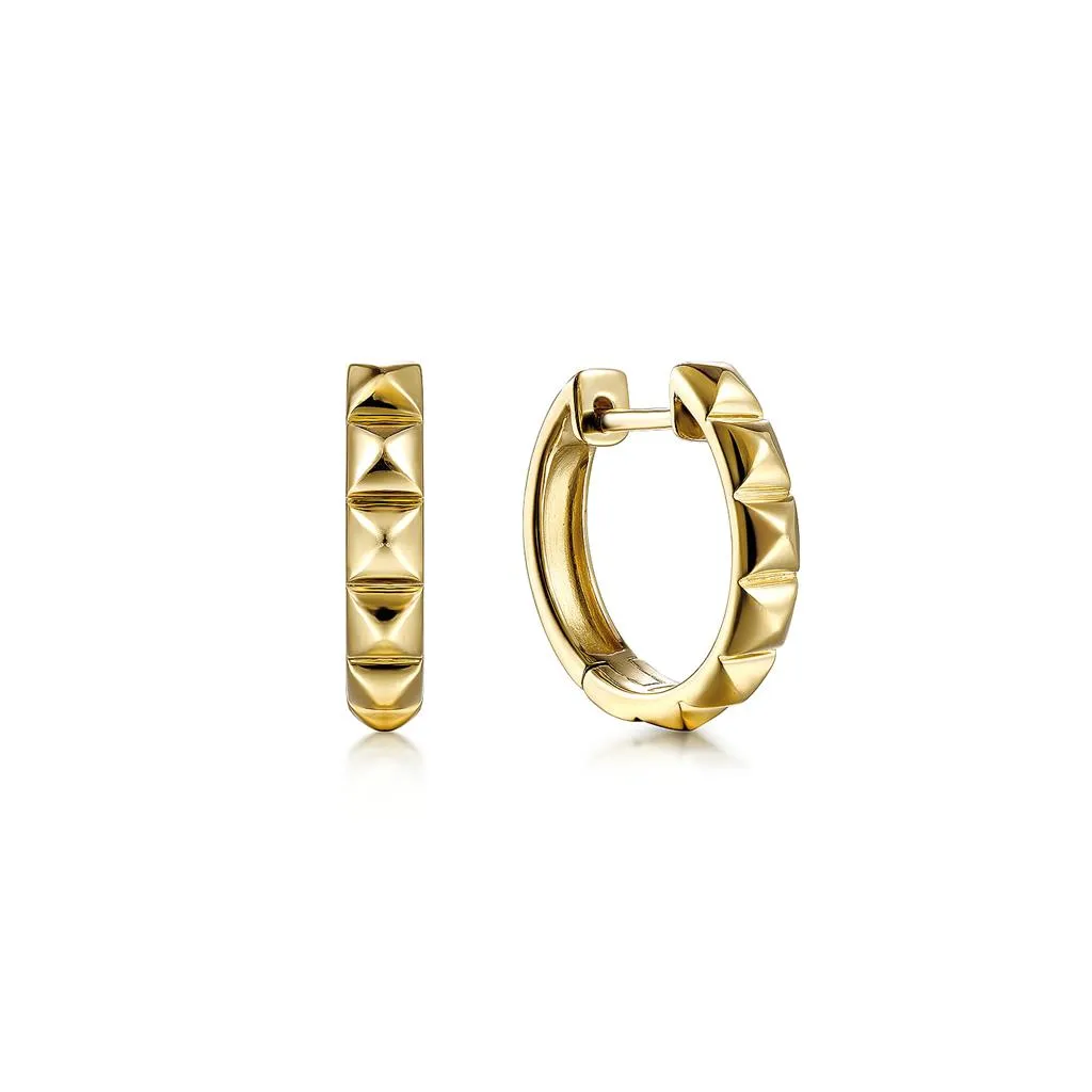 Pyramid Huggie Earrings - 14K Yellow Gold