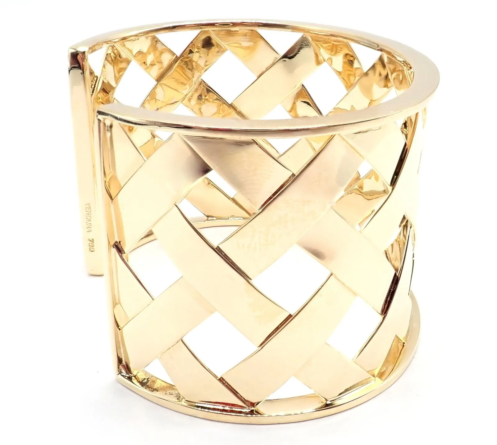 Rare! Authentic Verdura 18k Yellow Gold Criss Cross Wide Cuff Bracelet