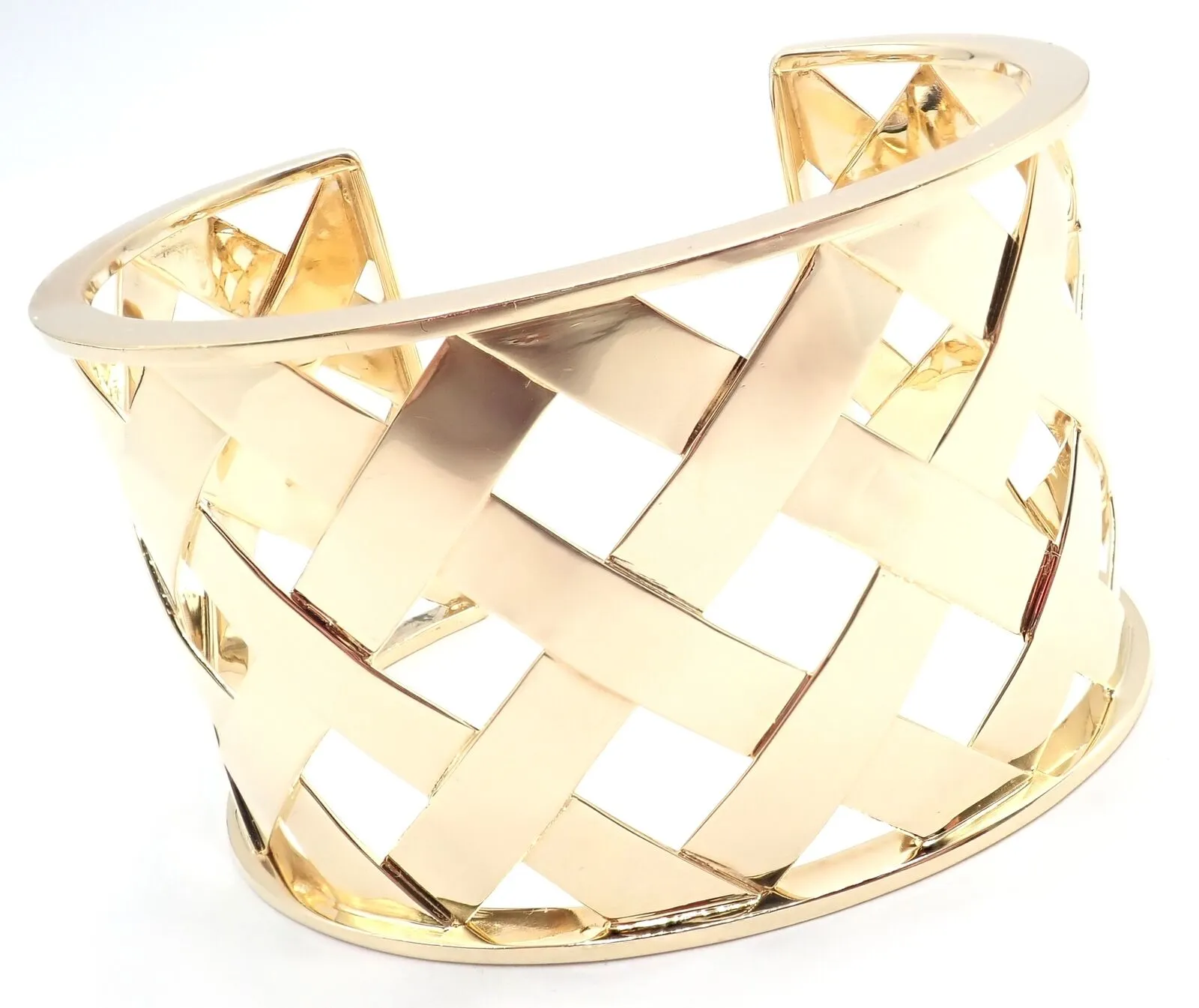 Rare! Authentic Verdura 18k Yellow Gold Criss Cross Wide Cuff Bracelet