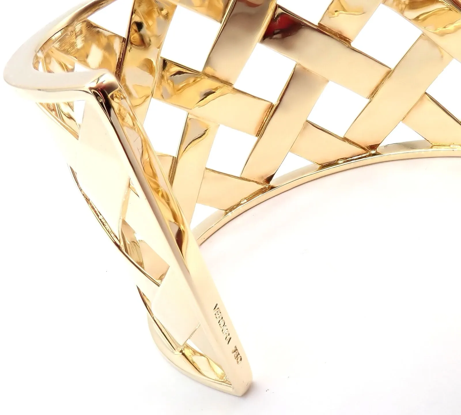 Rare! Authentic Verdura 18k Yellow Gold Criss Cross Wide Cuff Bracelet