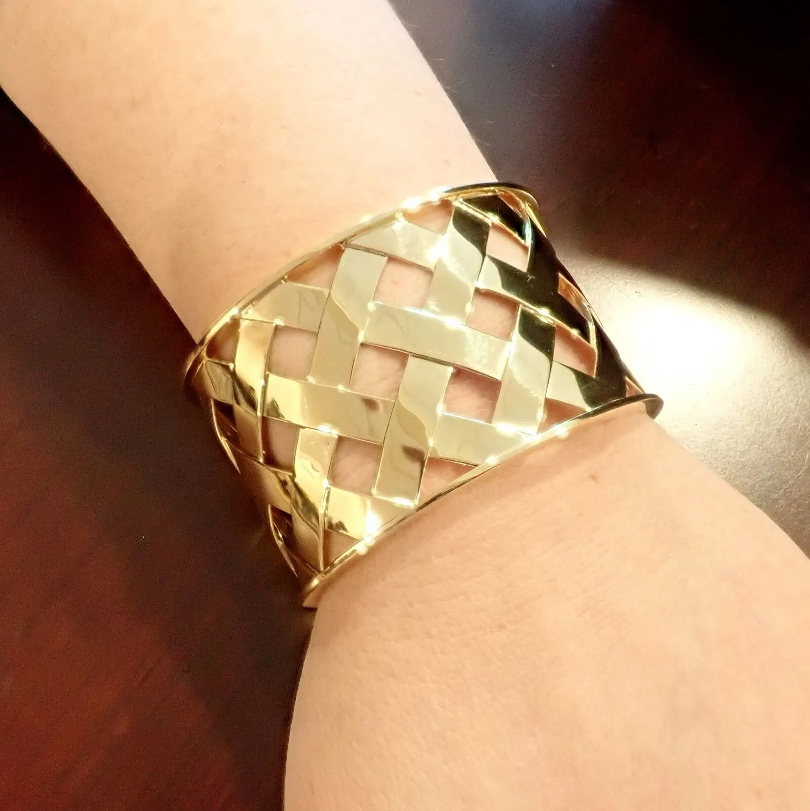 Rare! Authentic Verdura 18k Yellow Gold Criss Cross Wide Cuff Bracelet
