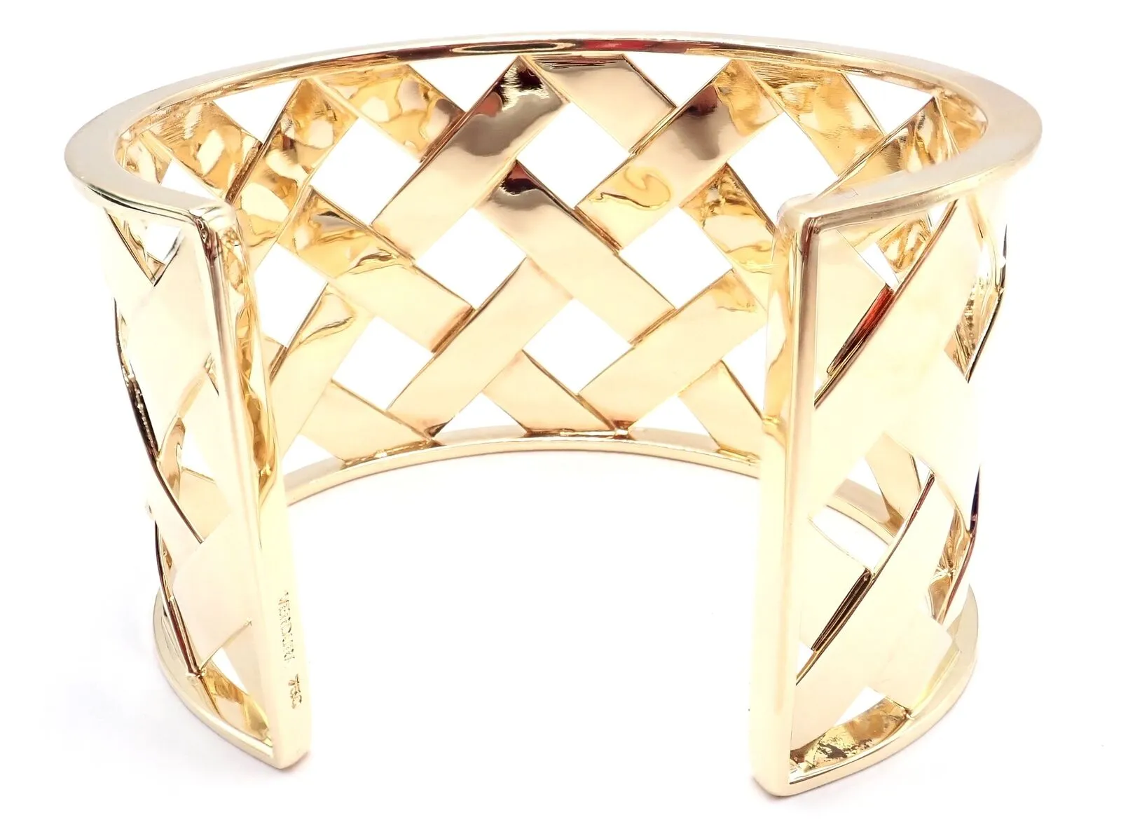 Rare! Authentic Verdura 18k Yellow Gold Criss Cross Wide Cuff Bracelet