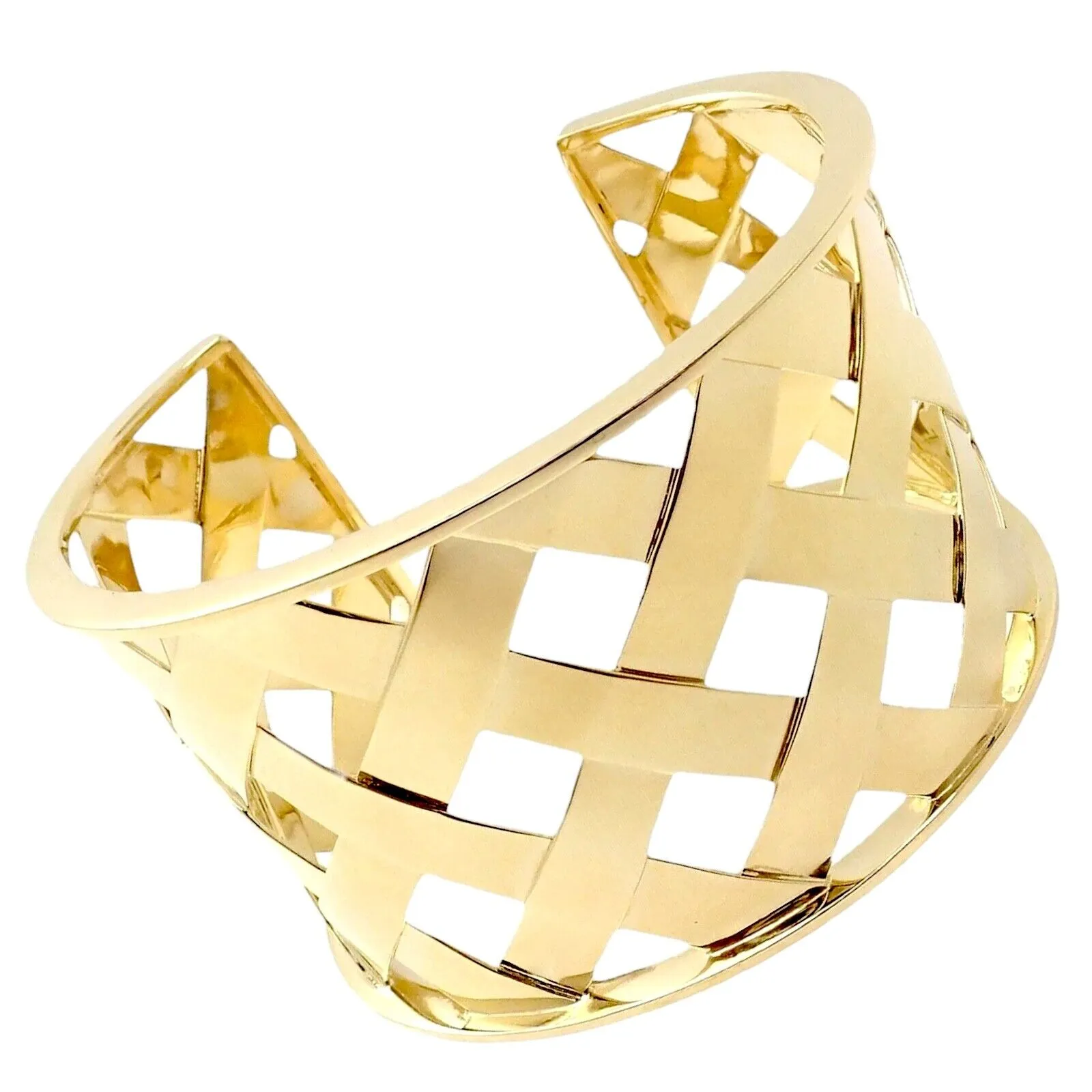 Rare! Authentic Verdura 18k Yellow Gold Criss Cross Wide Cuff Bracelet