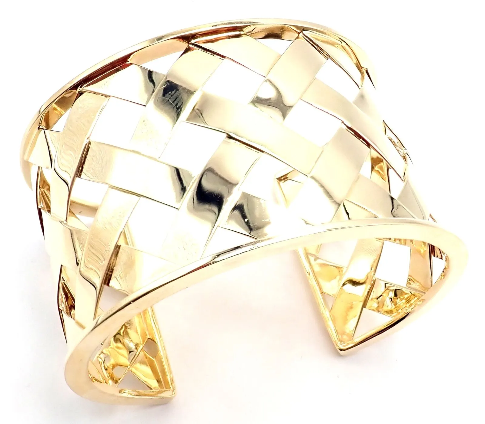 Rare! Authentic Verdura 18k Yellow Gold Criss Cross Wide Cuff Bracelet