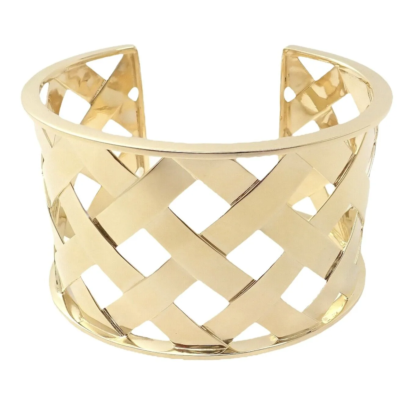 Rare! Authentic Verdura 18k Yellow Gold Criss Cross Wide Cuff Bracelet
