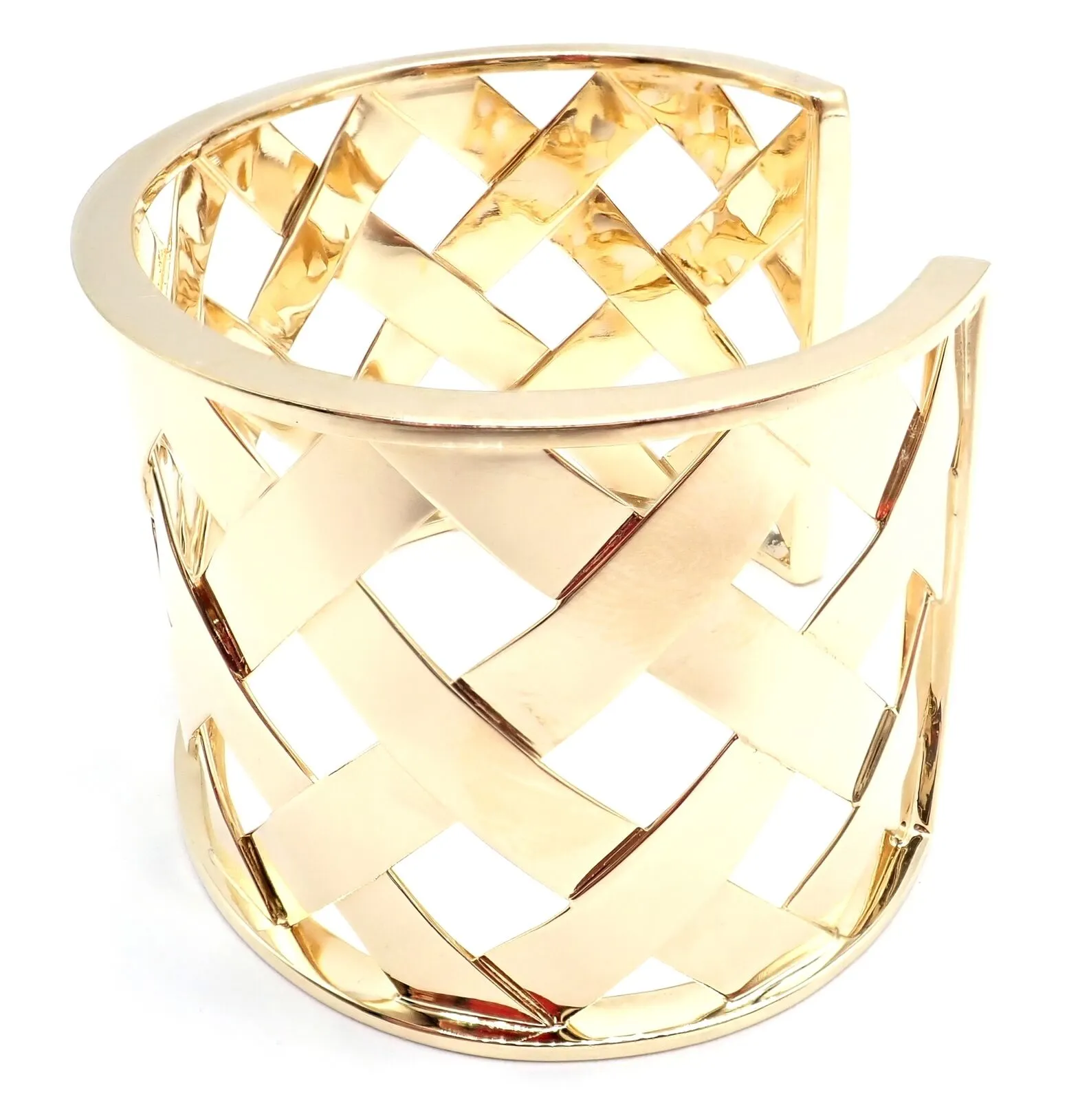 Rare! Authentic Verdura 18k Yellow Gold Criss Cross Wide Cuff Bracelet