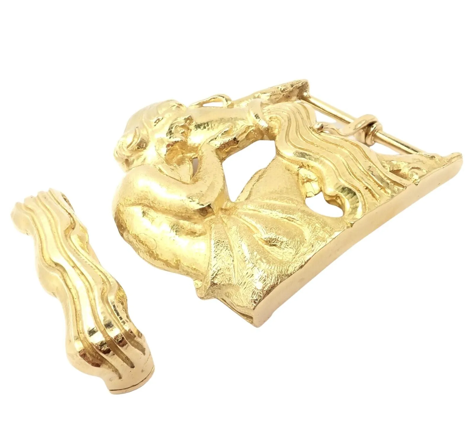 Rare! David Webb 18k Yellow Gold Large Zodiac Aquarius Belt Buckle 1980's