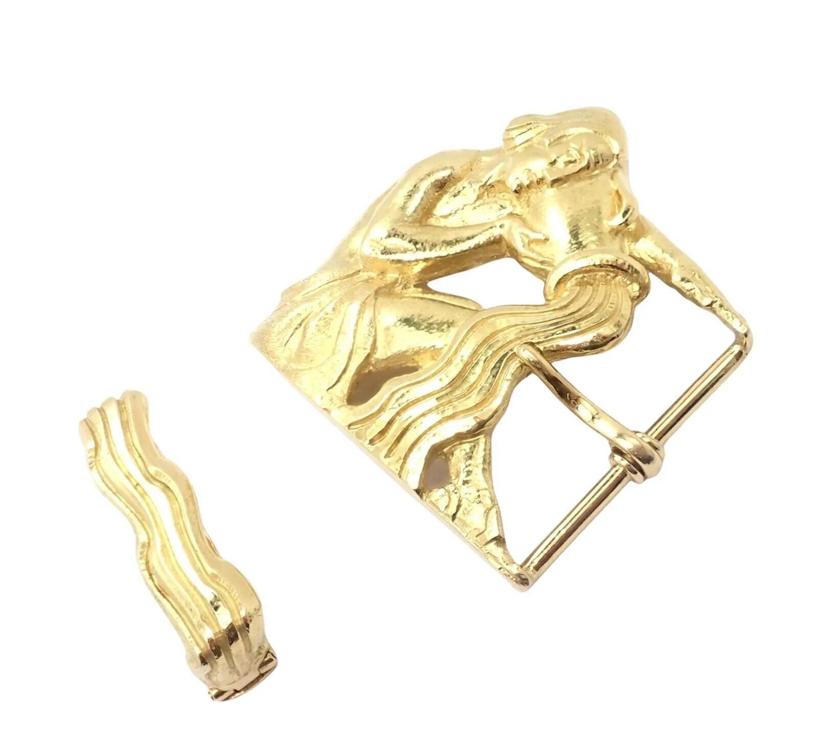 Rare! David Webb 18k Yellow Gold Large Zodiac Aquarius Belt Buckle 1980's