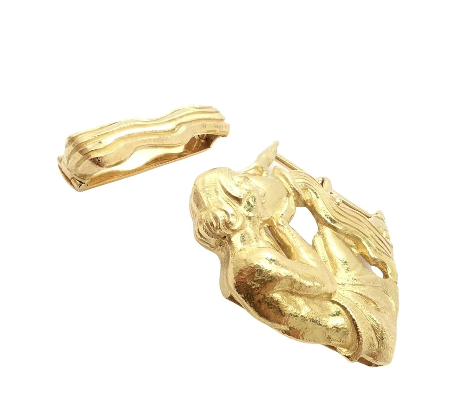 Rare! David Webb 18k Yellow Gold Large Zodiac Aquarius Belt Buckle 1980's