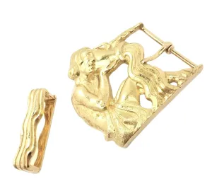 Rare! David Webb 18k Yellow Gold Large Zodiac Aquarius Belt Buckle 1980's