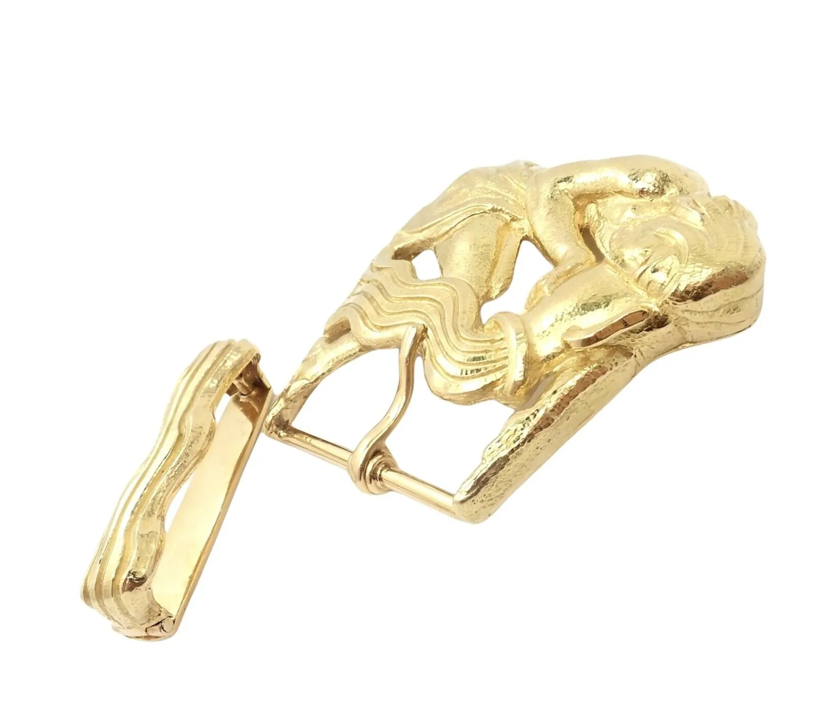 Rare! David Webb 18k Yellow Gold Large Zodiac Aquarius Belt Buckle 1980's