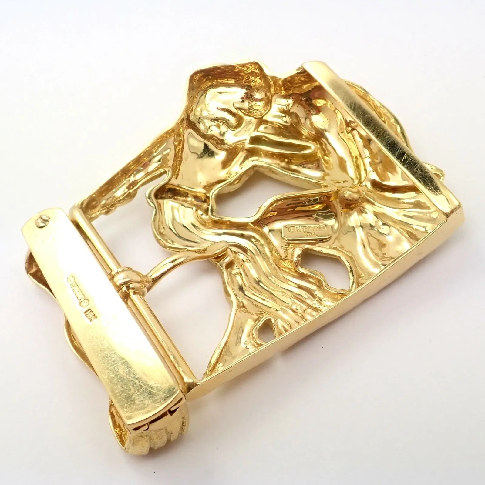 Rare! David Webb 18k Yellow Gold Large Zodiac Aquarius Belt Buckle 1980's