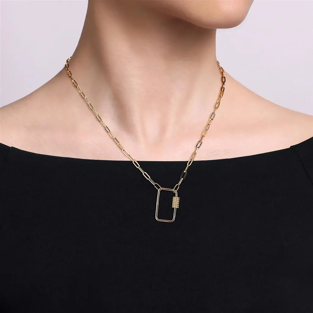 Rectangle Drop Hollow Paper Clip Chain Necklace, 17.5" - 14K Yellow Gold