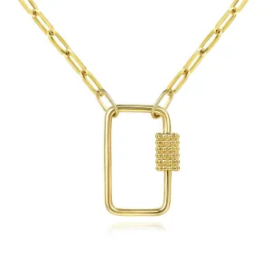 Rectangle Drop Hollow Paper Clip Chain Necklace, 17.5" - 14K Yellow Gold