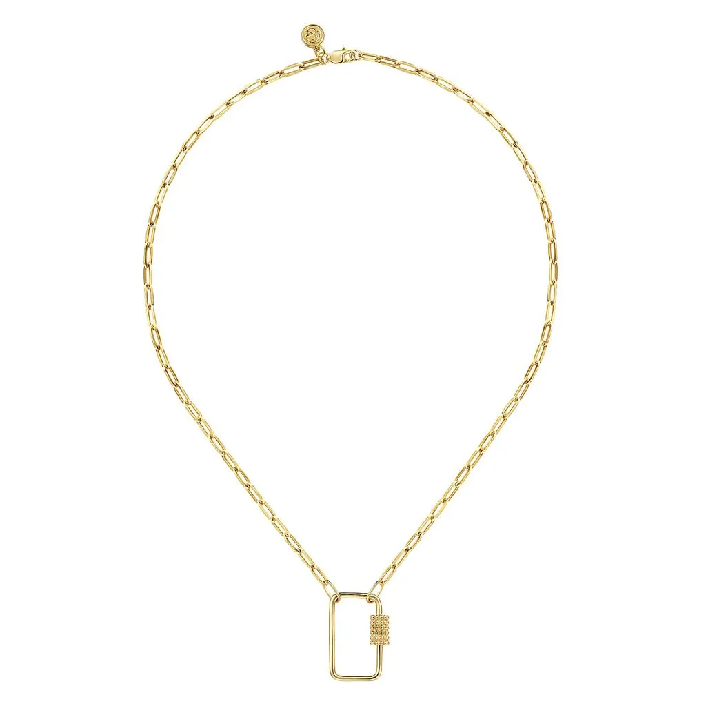 Rectangle Drop Hollow Paper Clip Chain Necklace, 17.5" - 14K Yellow Gold