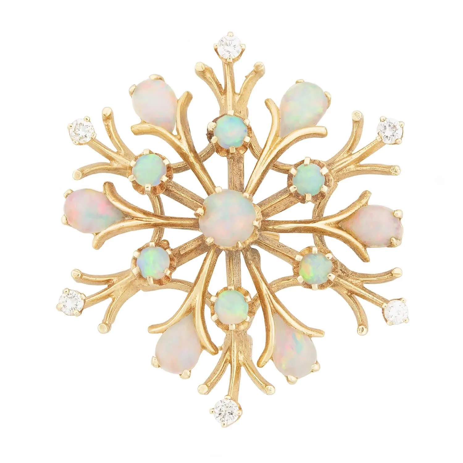 Retro 14k Opal and Diamond Snowflake Pin/Pendant