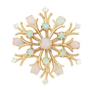 Retro 14k Opal and Diamond Snowflake Pin/Pendant