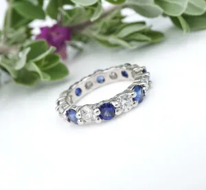 Sapphire Diamond Eternity Band Ring 14k White Gold 4 carat Sz 6 Stackable RG3912