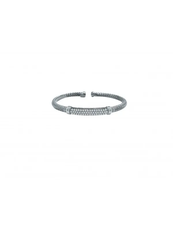 SJ60 STERLING SILVER AND C.Z. FANCY CUFF BANGLE