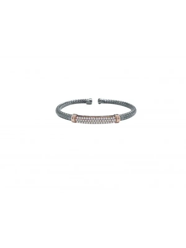 SJ61 STERLING SILVER BLACK RHODIUM AND C.Z. FANCY CUFF BANGLE