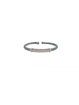 SJ61 STERLING SILVER BLACK RHODIUM AND C.Z. FANCY CUFF BANGLE
