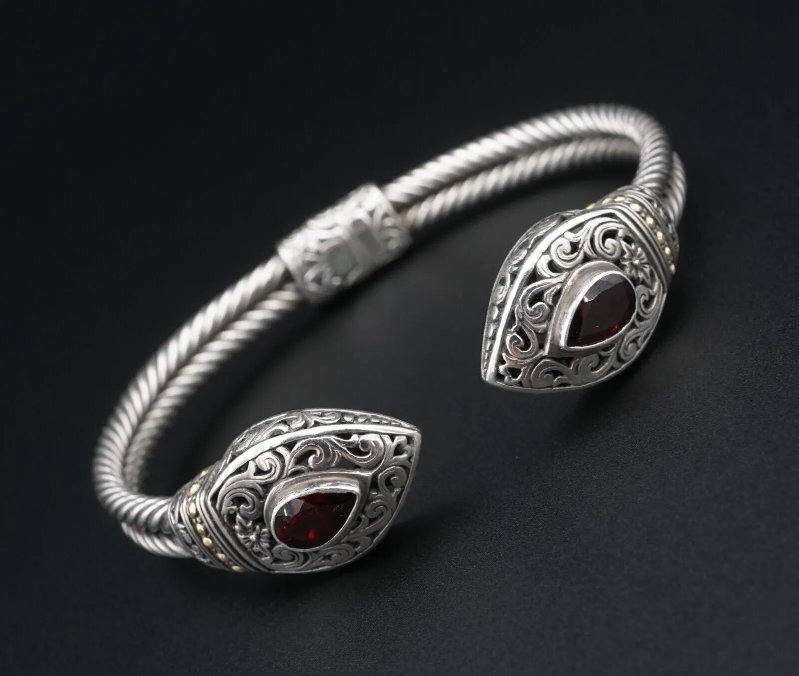 Sterling Silver 18k Gold Bracelet Phillip Gavriel Bangle Garnet 7.25" BS2948