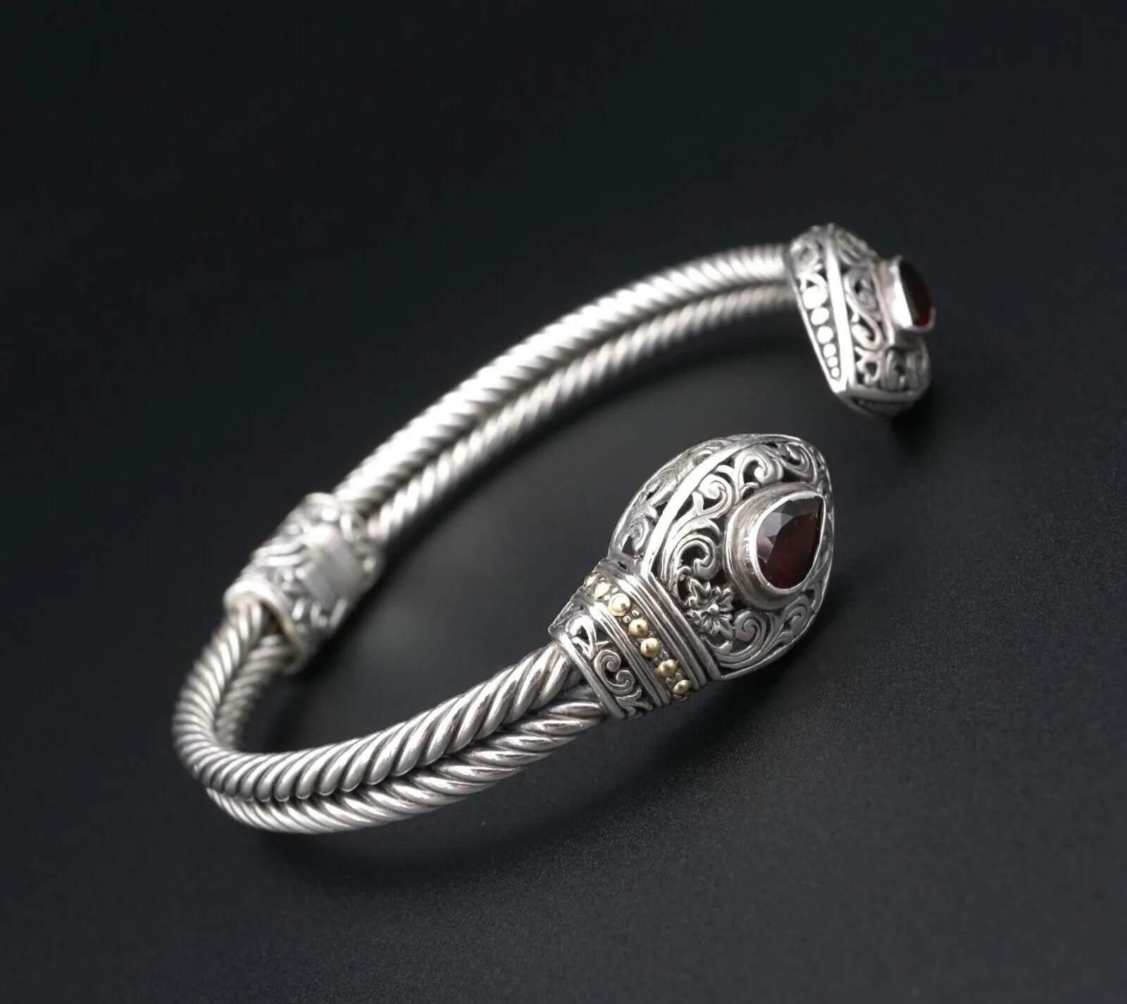Sterling Silver 18k Gold Bracelet Phillip Gavriel Bangle Garnet 7.25" BS2948