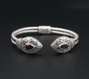 Sterling Silver 18k Gold Bracelet Phillip Gavriel Bangle Garnet 7.25" BS2948