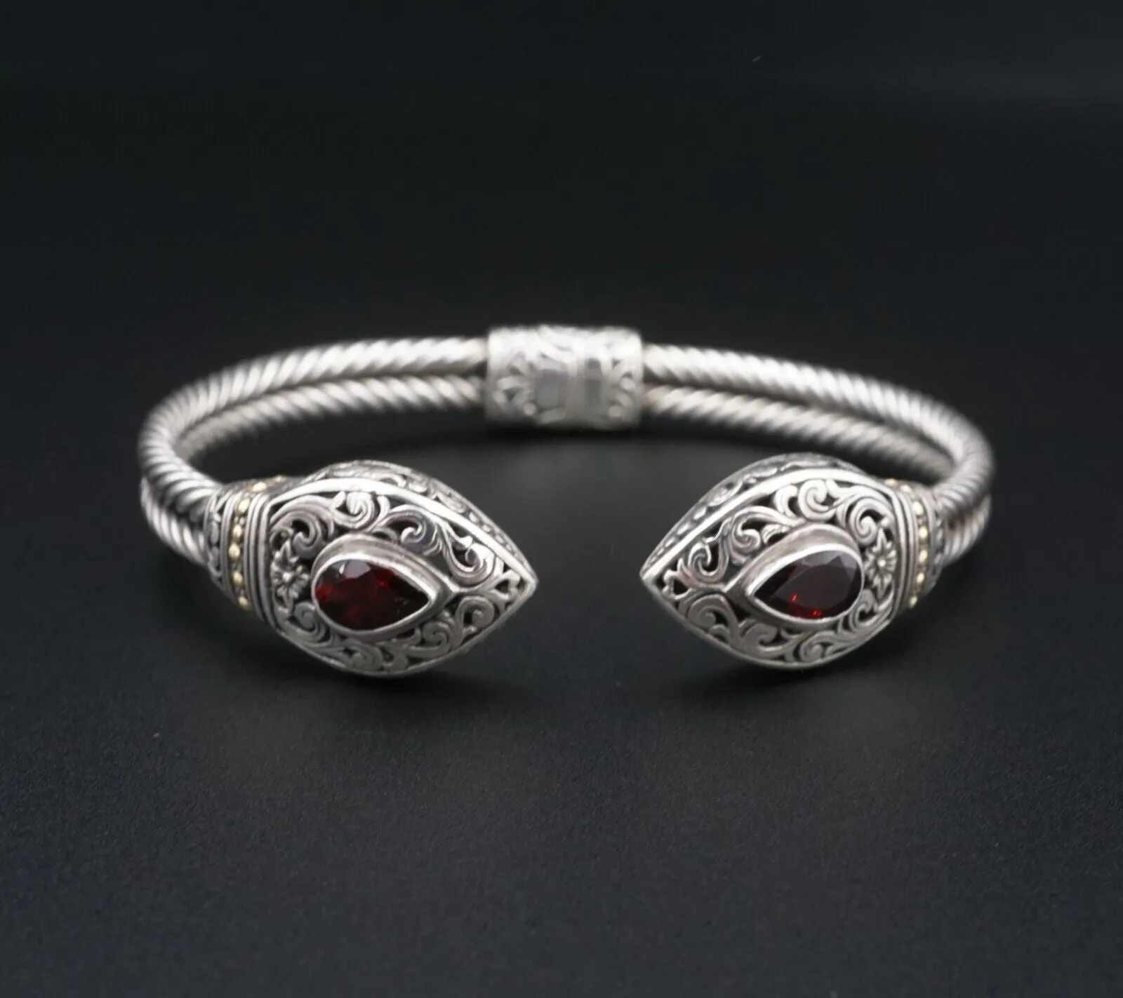 Sterling Silver 18k Gold Bracelet Phillip Gavriel Bangle Garnet 7.25" BS2948