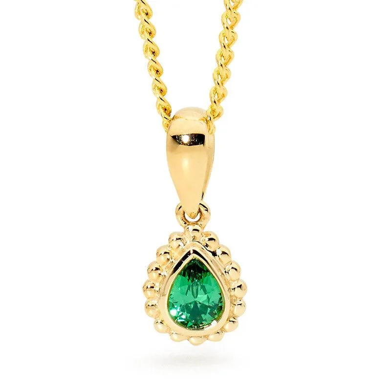 Teardrop Pendant with Green CZ- Micro Gems