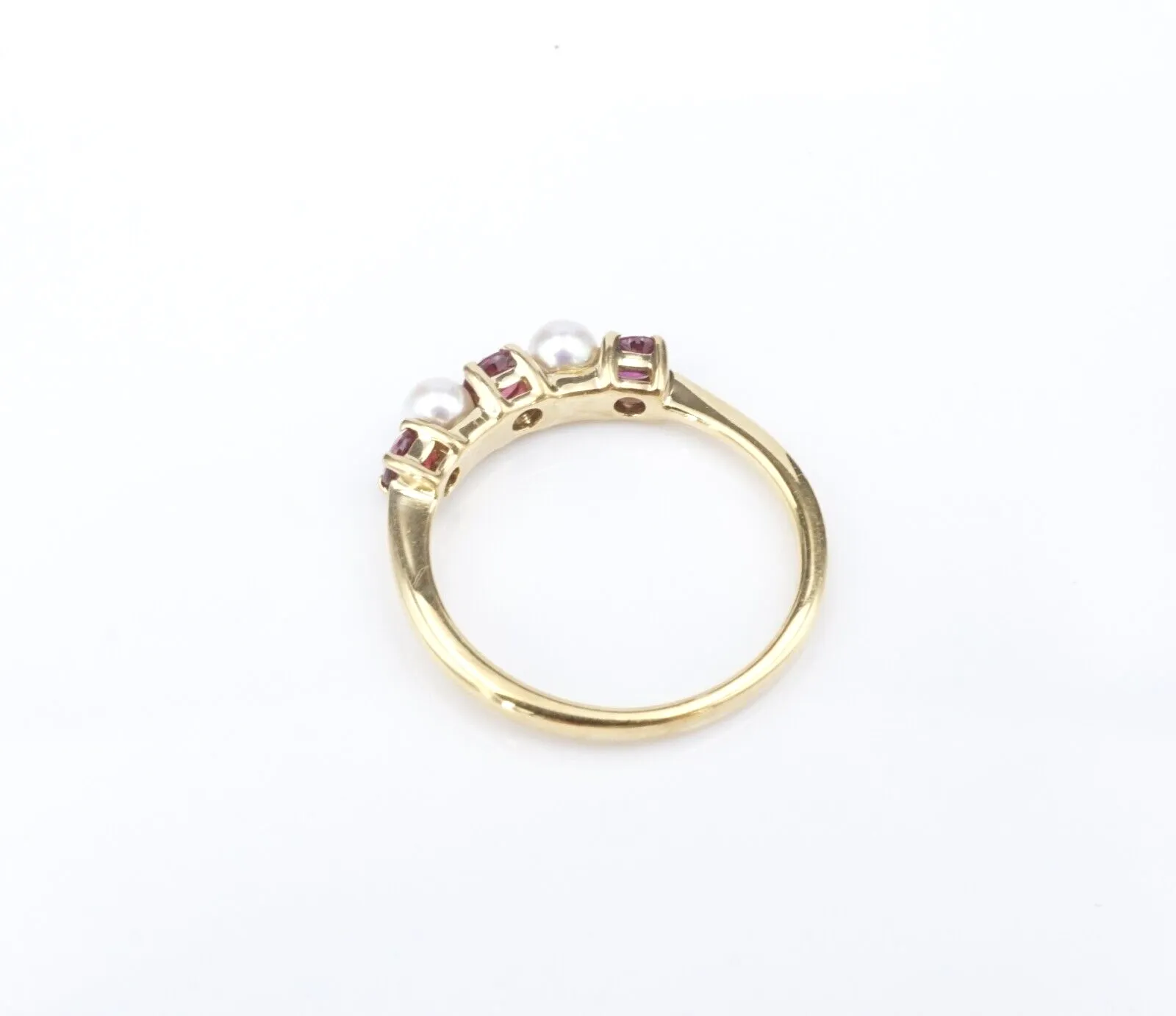 Tiffany & Co 18k Ruby Pearl Band Ring Stackable Yellow Gold Size 5 RG4375