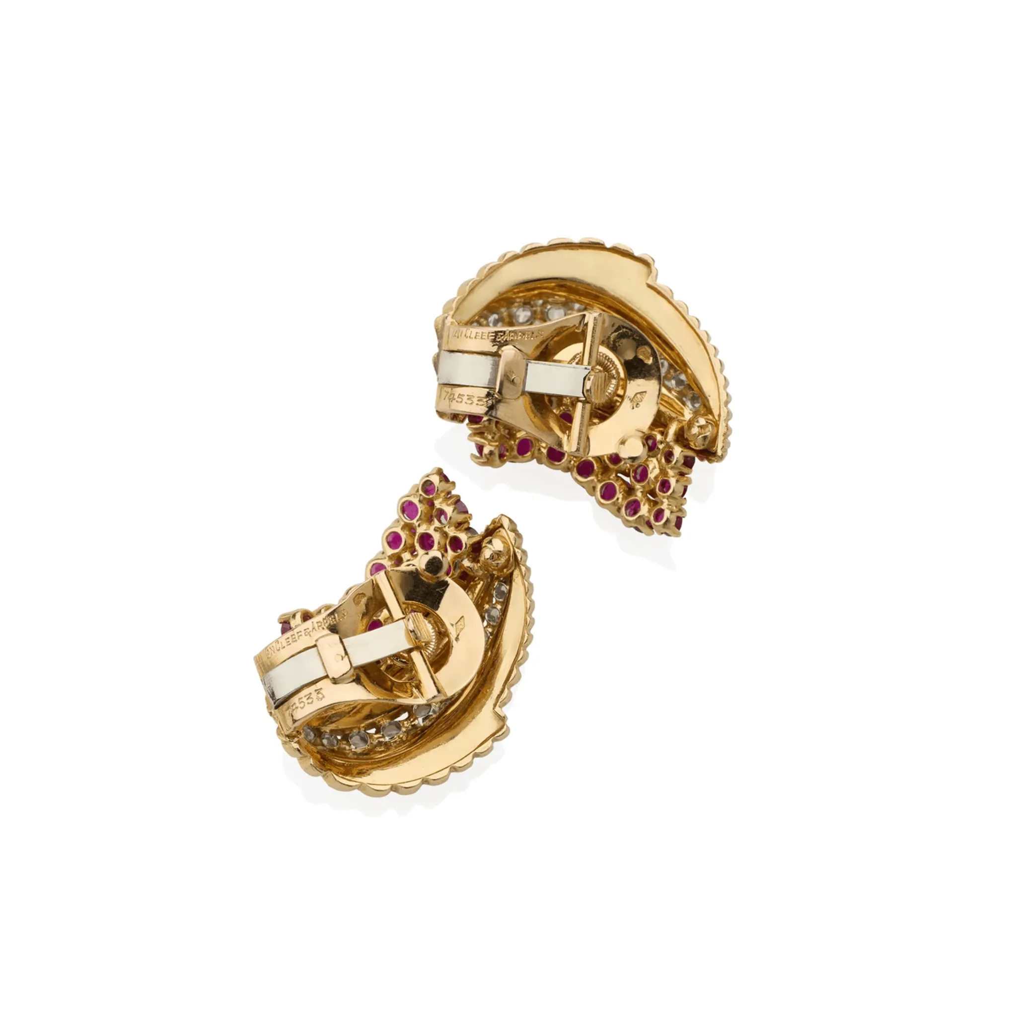 Van Cleef & Arpels Paris 1950s 18KT Yellow Gold Diamond & Ruby Earrings