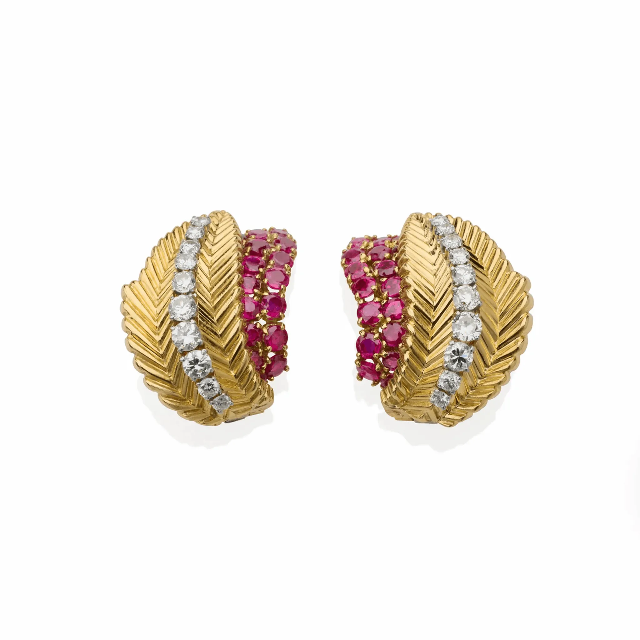 Van Cleef & Arpels Paris 1950s 18KT Yellow Gold Diamond & Ruby Earrings
