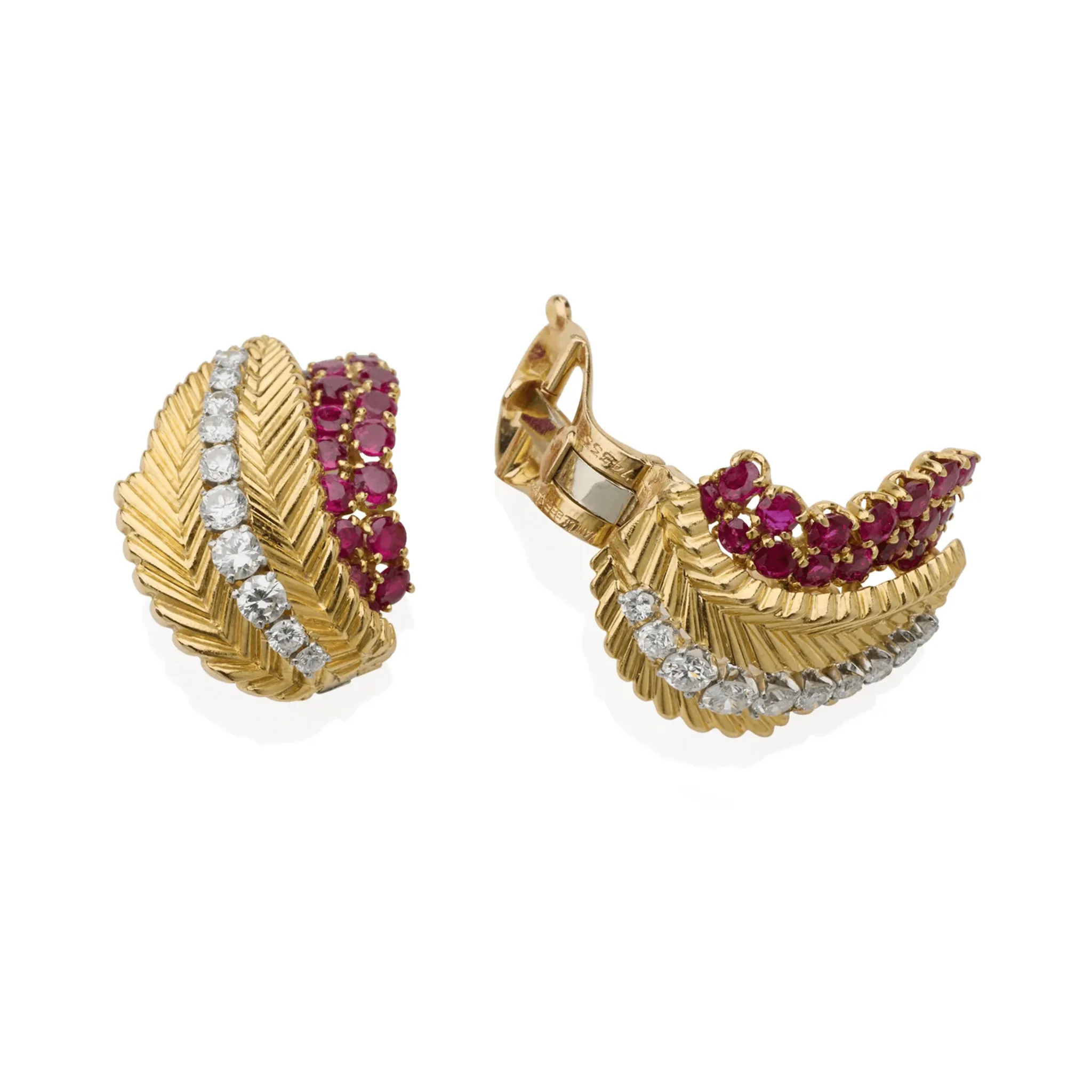 Van Cleef & Arpels Paris 1950s 18KT Yellow Gold Diamond & Ruby Earrings