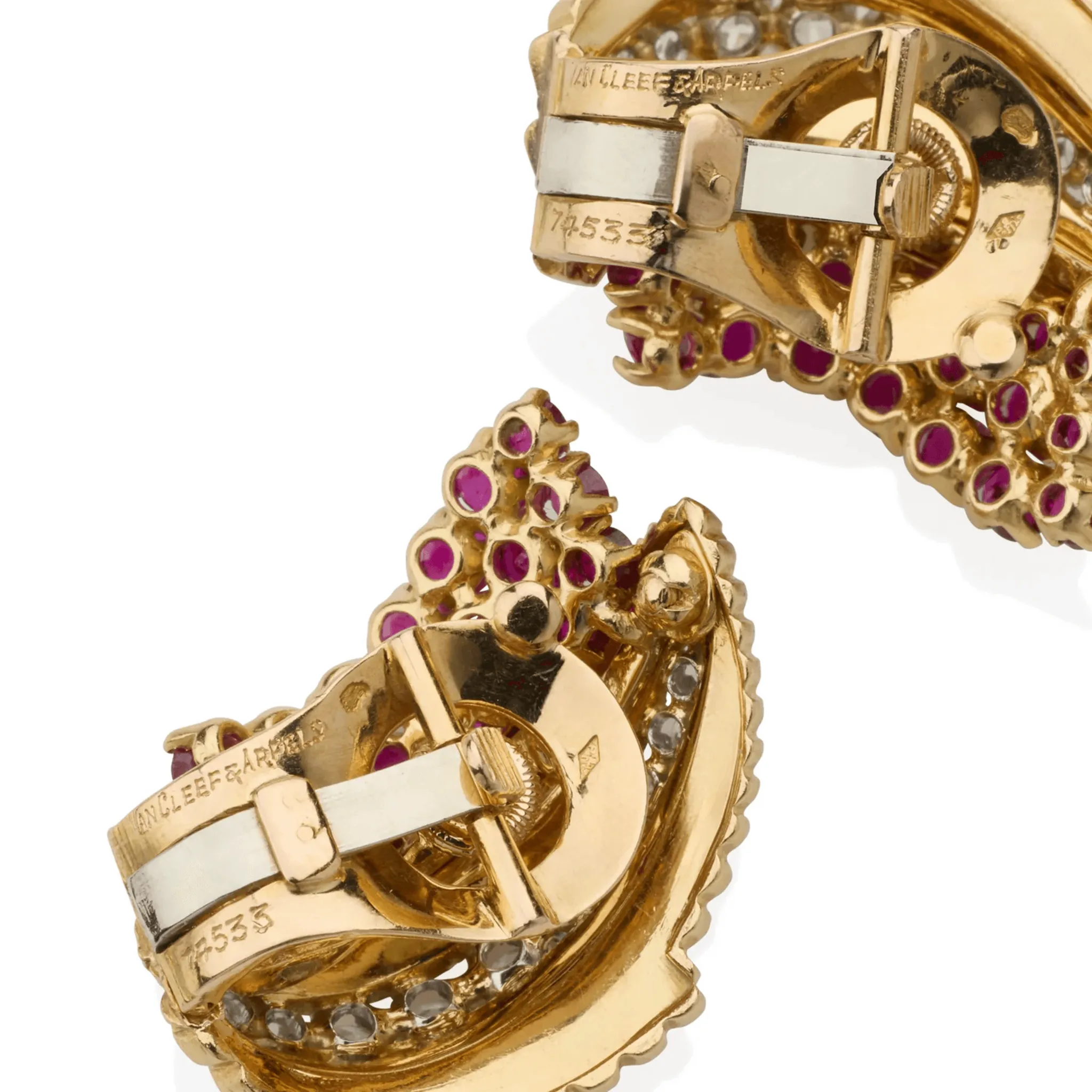 Van Cleef & Arpels Paris 1950s 18KT Yellow Gold Diamond & Ruby Earrings
